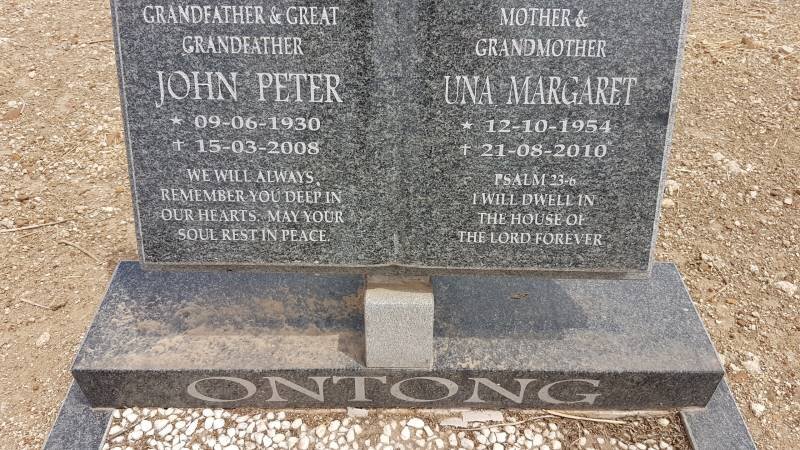 ONTONG John Peter 1930-2008 &amp; Una Margaret 1954-2010
