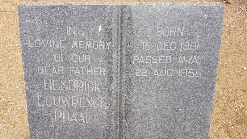 PHAAL Hendrick Louwrence 1881-1956