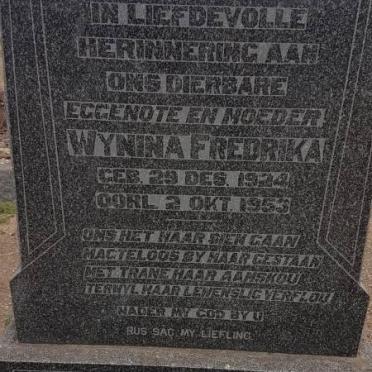 SCHOOMBEE Wynina Fredrika 1924-1953