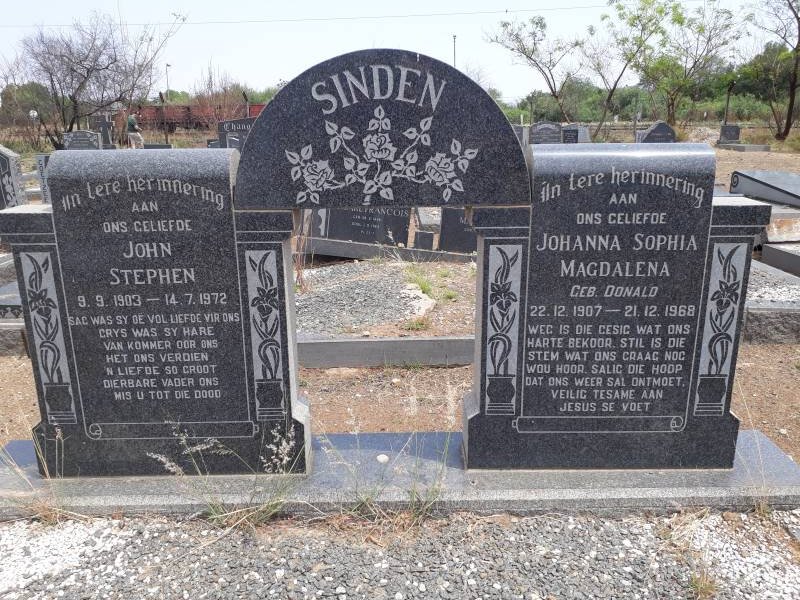 SINDEN John Stephen 1903-1972 &amp; Johanna Sophia Magdalena DONALD 1907-1968