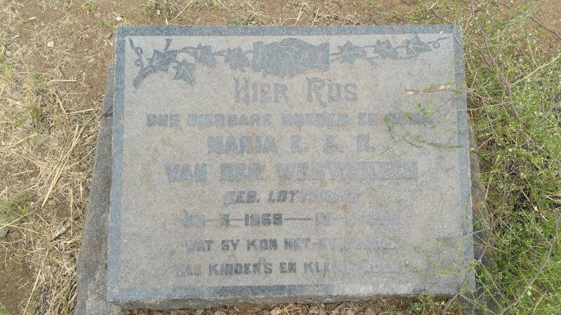 WESTHUIZEN Maria, van der nee LOTTERING 1868-19??
