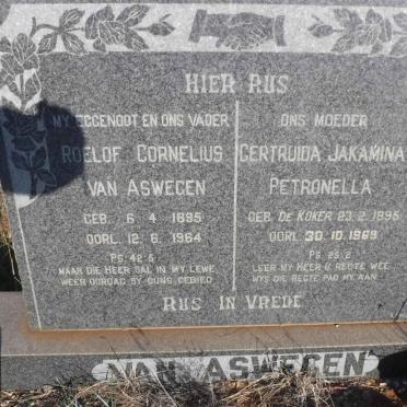 ASWEGEN Roelof Cornelius, van 1895-1964 &amp; Gertruida Jakamina Petronella DE KOKER 1895-1969