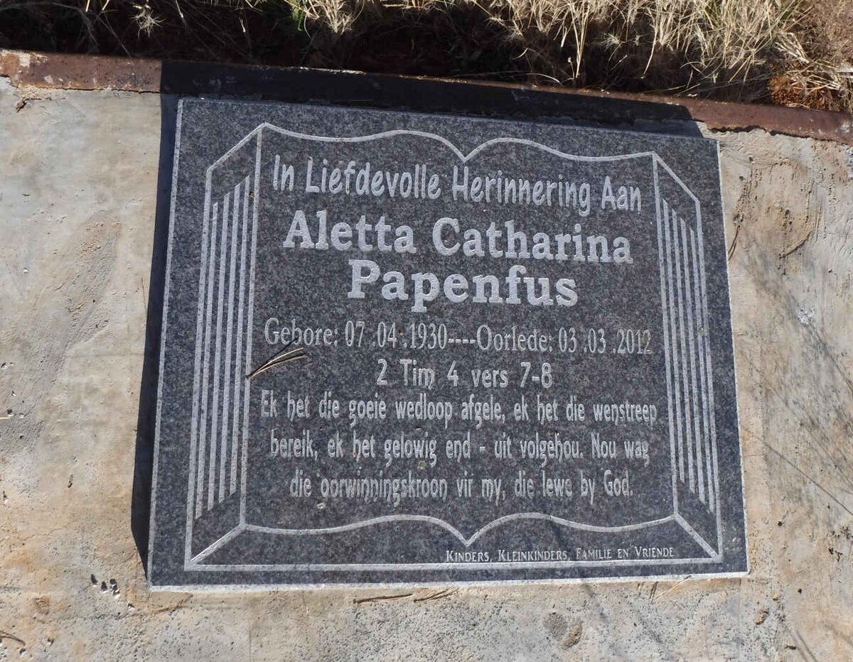 PAPENFUS Aletta Catharina 1930-2012