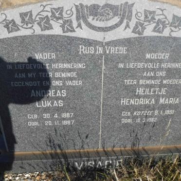 VISAGIE Andreas Lukas 1887-1967 &amp; Heiletje Hendrika Maria KOTZEE 1891-1982