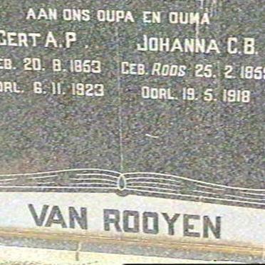 ROOYEN Gert A.P, van 1853-1923 &amp; Johanna C.B. ROOS 1859-1918