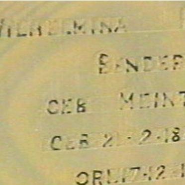 BENDER Wilhelmina Hermina nee MEINTJIES 1888-1965