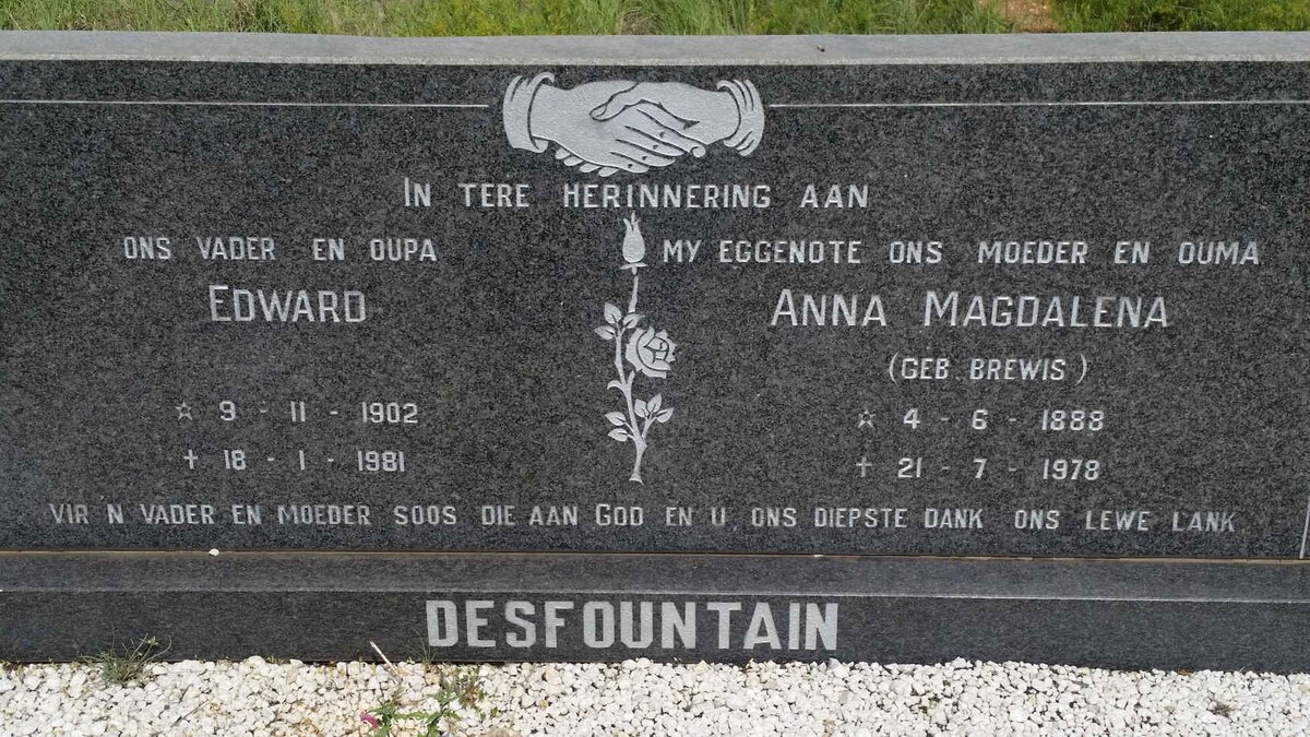 DESFOUNTAIN Edward 1902-1981 &amp; Anna Magdalena nee BREWIS 1888-1978