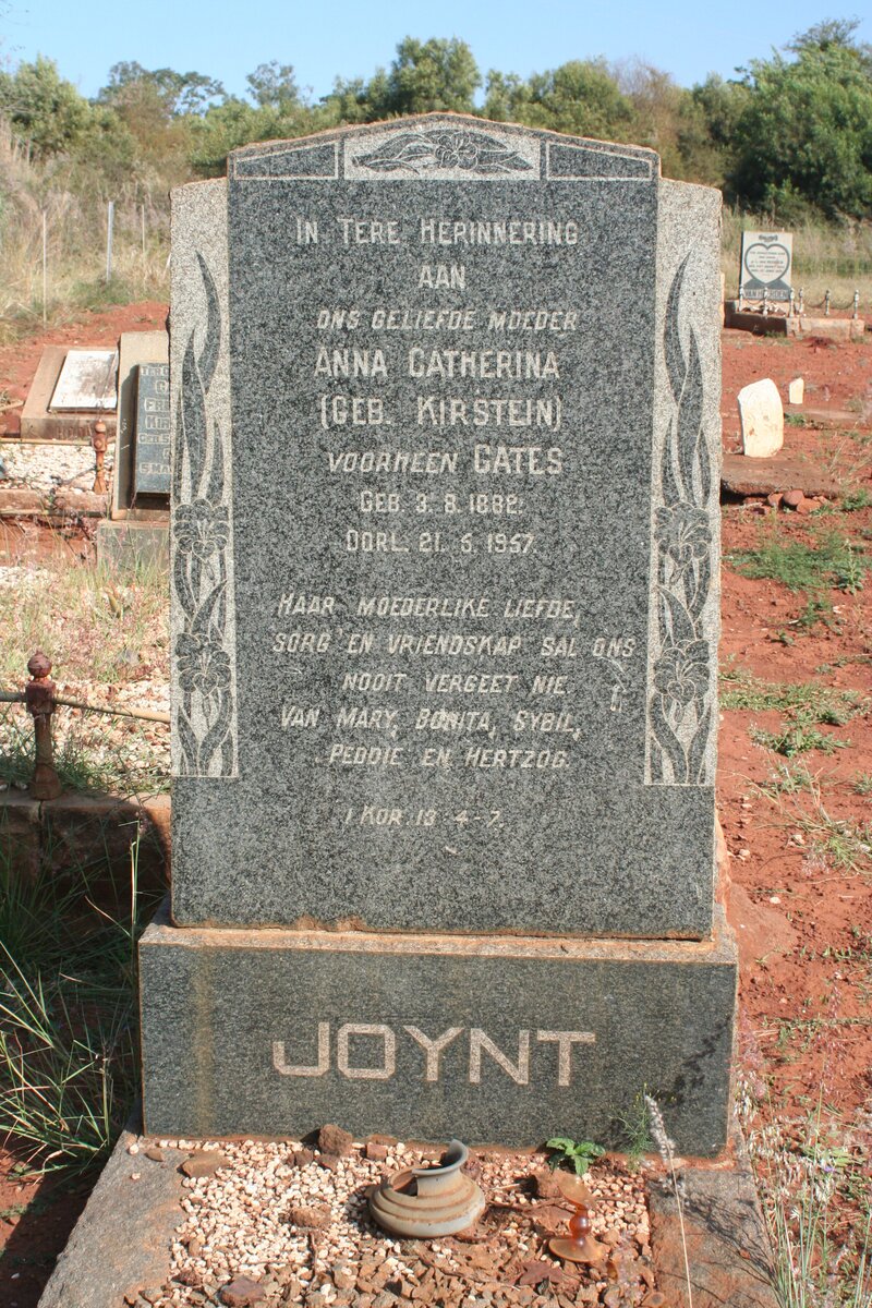 JOYNT Anna Catherina nee KIRSTEIN voorheen GATES 1882-1957
