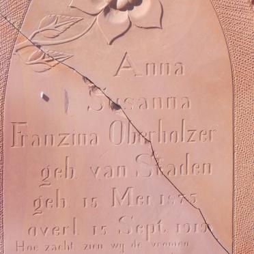 OBERHOLZER Anna Susanna Franzina nee VAN STADEN 1875-1919