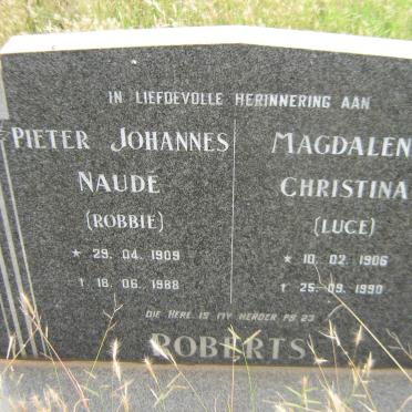 ROBERTS Pieter Johannes Naudé 1909-1988 &amp; Magdalena Christina 1906-1990