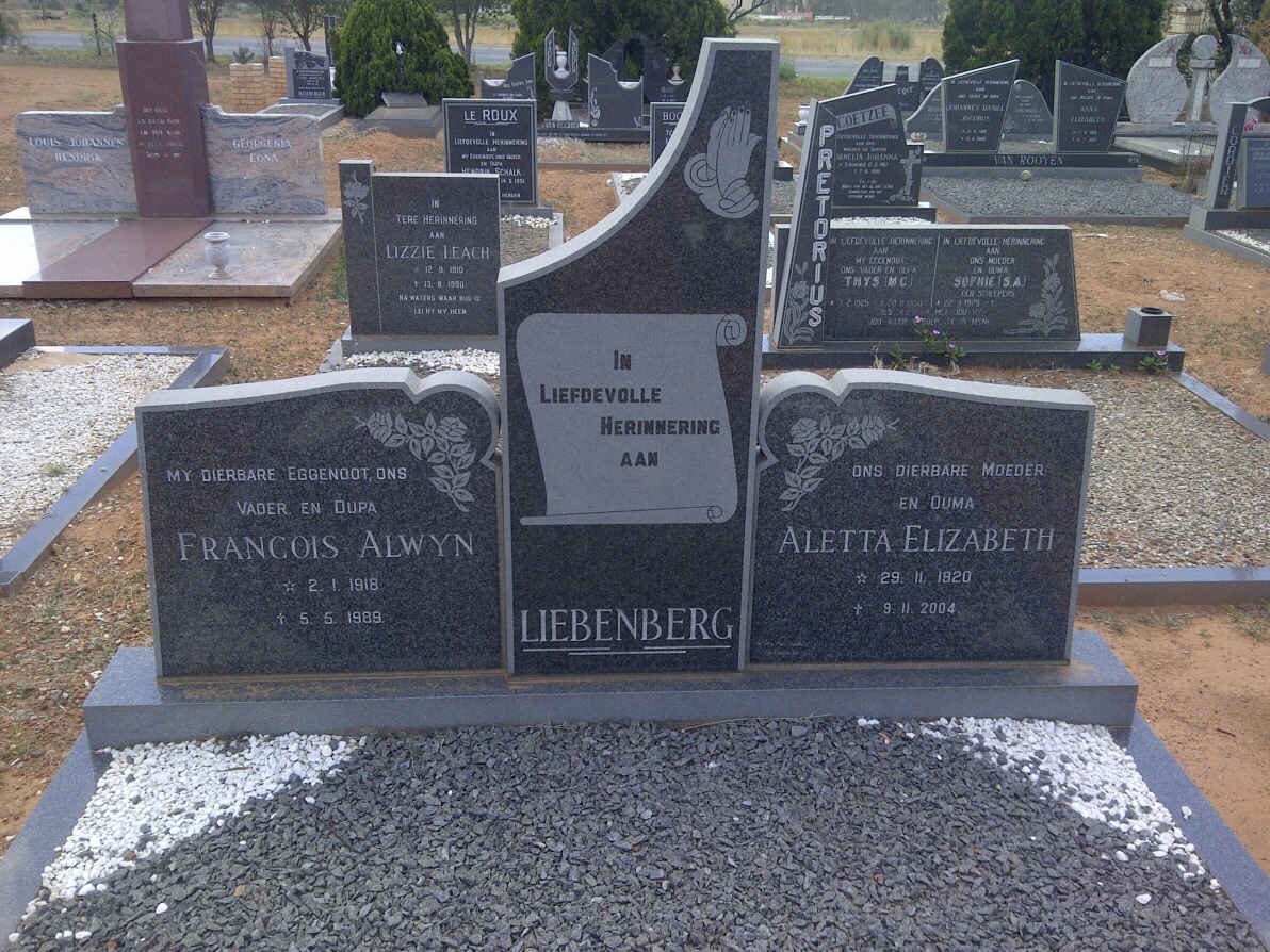 LIEBENBERG Francois Alwyn 1918-1989 &amp; Aletta Elizabeth 1920-2004
