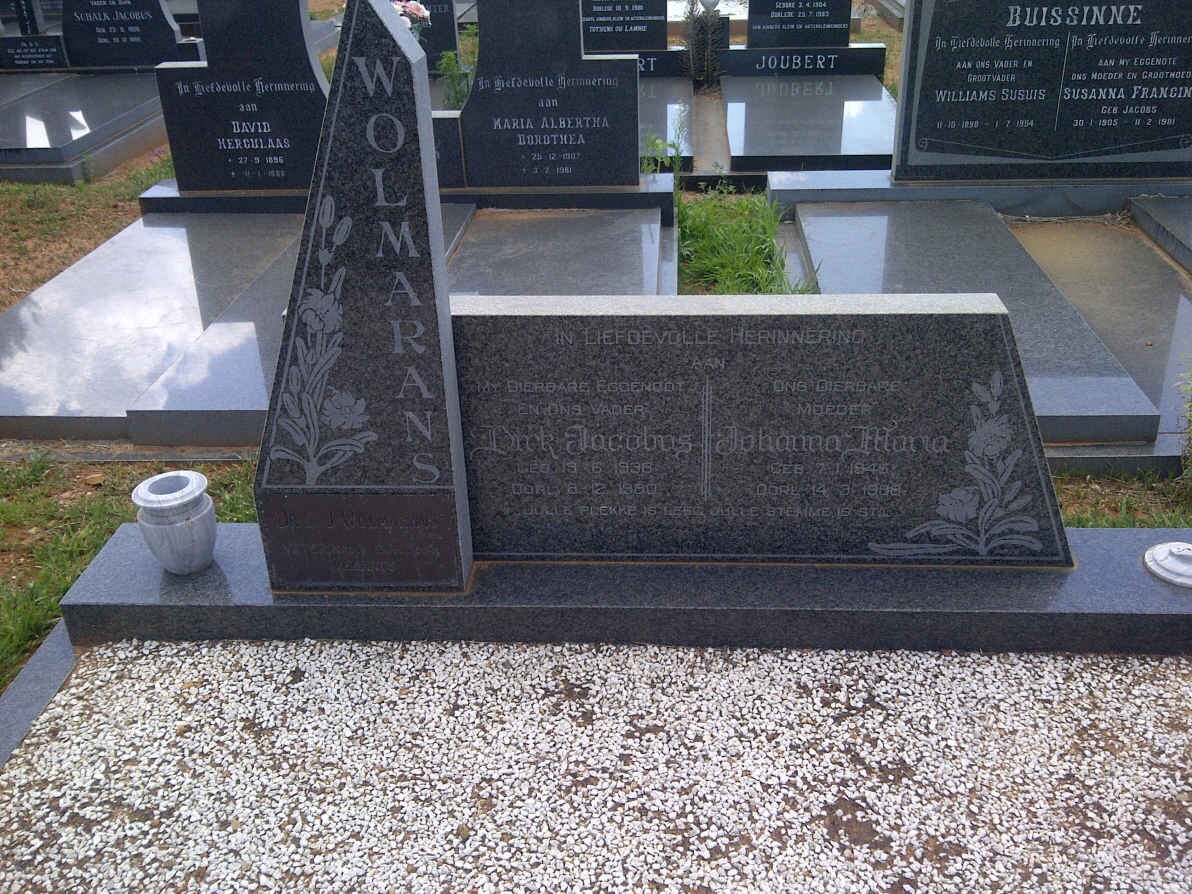 WOLMARANS Dick Jacobus 1936-1980 &amp; Johanna Maria 1945-1998