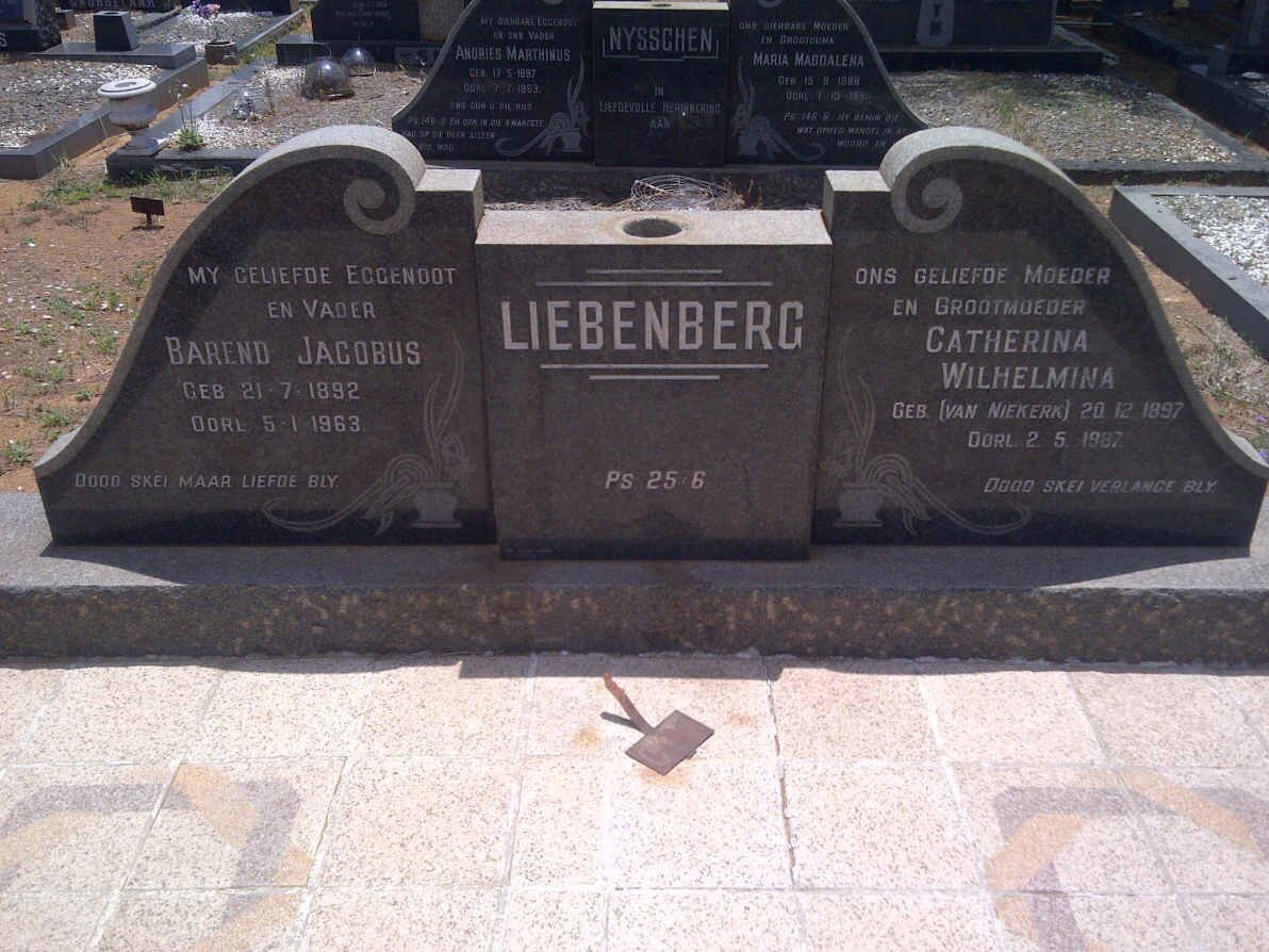 LIEBENBERG Barend Jacobus 1892-1963 &amp; Catherina Wilhelmina VAN NIEKERK 1897-1987