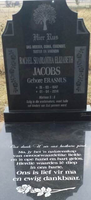 JACOBS Rachel Sharlotha Elizabeth nee ERASMUS 1947-2014