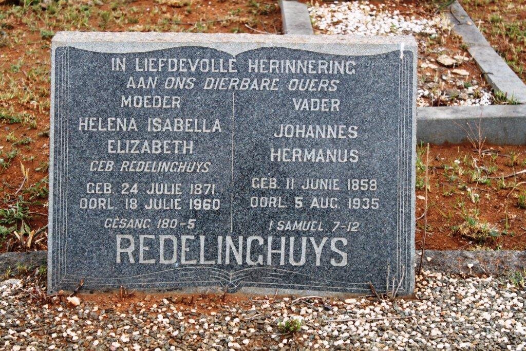 REDELINGHUYS Johannes Hermanus 1858-1935 &amp; Helena Isabella Elizabeth REDELINGHUYS 1871-1960