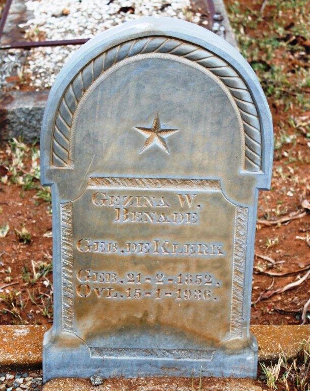 BENADE Gezina W. nee DE KLERK 1852-1936
