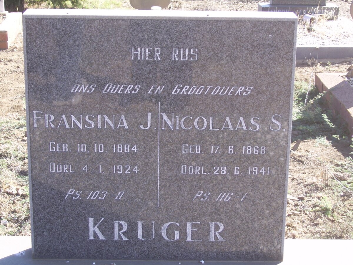 KRUGER Nicolaas S. 1868-1941 &amp; Fransina J. 1884-1924