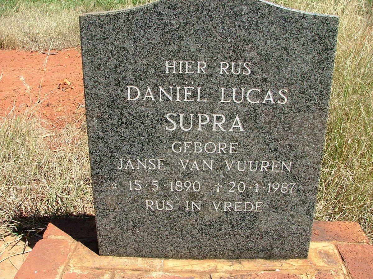 SUPRA Daniël Lucas nee JANSE VAN VUUREN 1890-1987