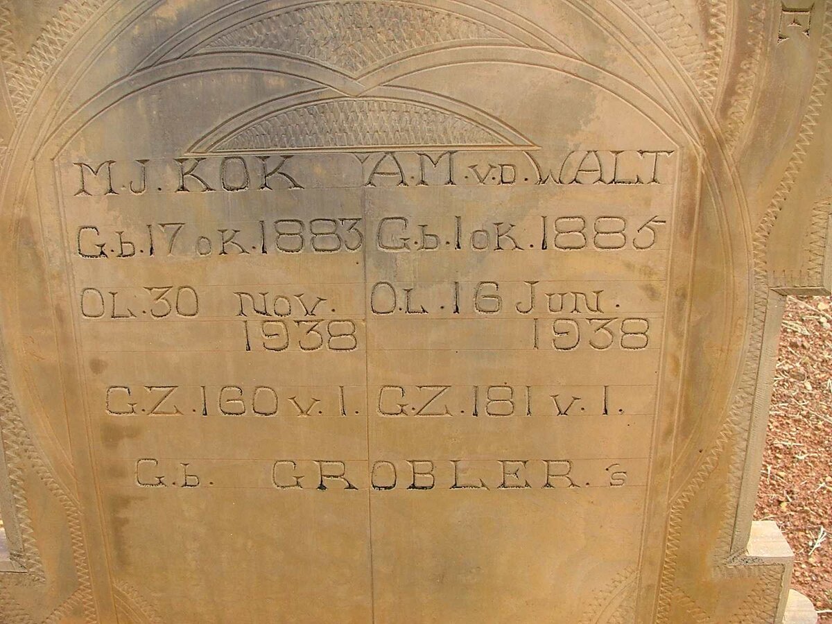 KOK M.J. nee GROBLER 1883-1938 :: V.D.WALT  A.M. nee GROBLER 1885-1938