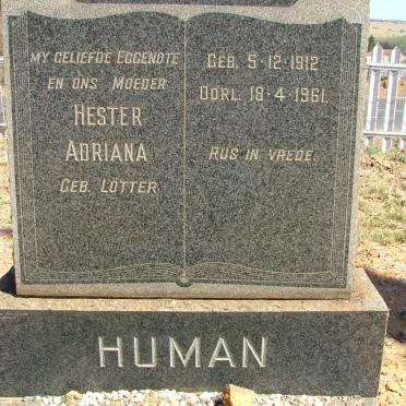HUMAN Hester Adriana nee LOTTER 1912-1961