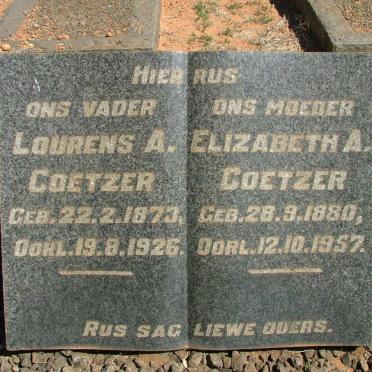 COETZER Lourens A. 1873-1926 &amp; Elizabeth A. 1880-1957