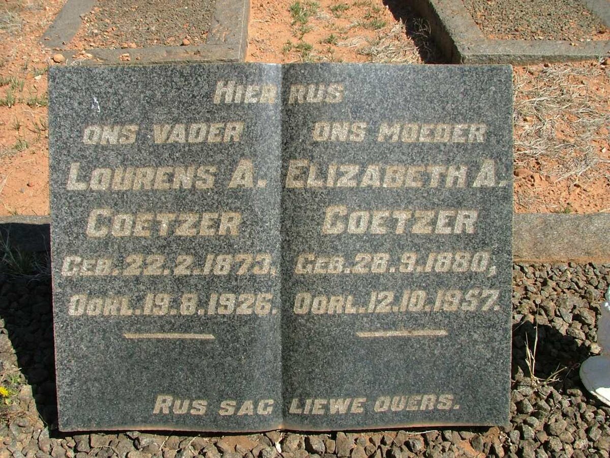 COETZER Lourens A. 1873-1926 &amp; Elizabeth A. 1880-1957