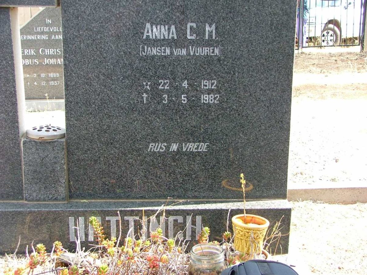 HATTINGH Anna C.M. nee JANSEN VAN VUUREN 1912-1982