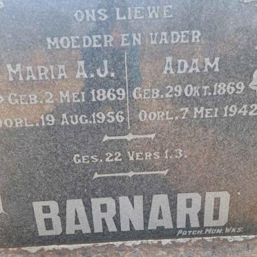 BARNARD Adam 1869-1942 &amp; Maria A.J. 1869-1956