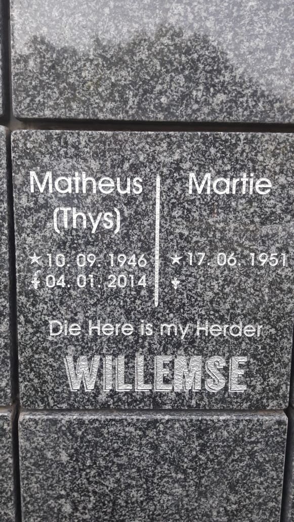 WILLEMSE Matheus 1946-2014 &amp; Martie 1951-