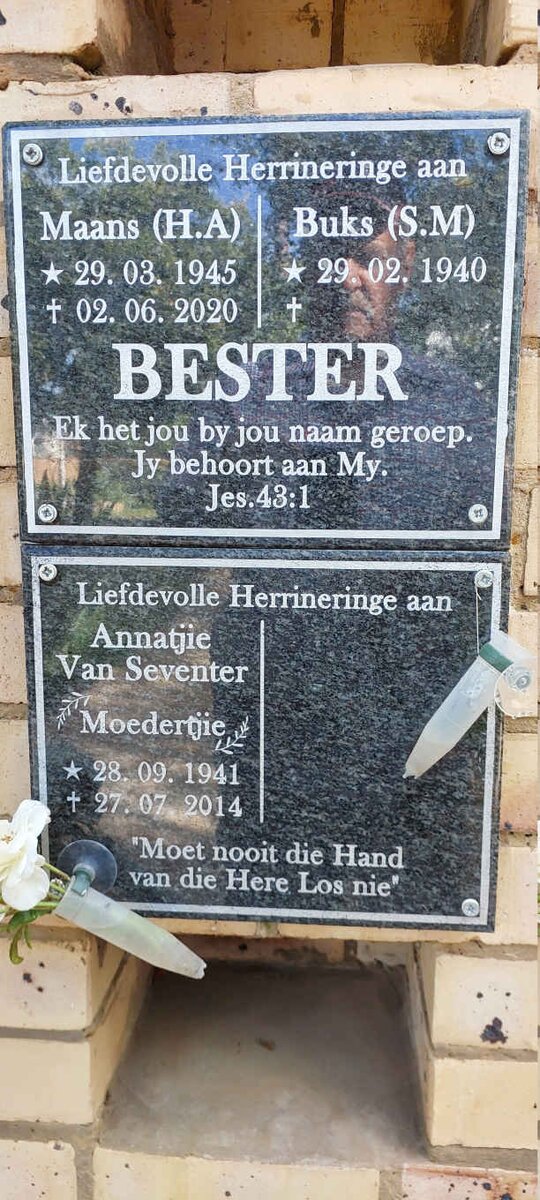 BESTER H.A. 1945-2020 :: BESTER S.M. 1940-  :: VAN SEVENSTER Annatjie 1941-2014