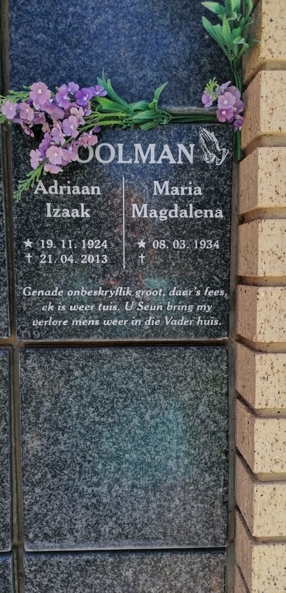 MOOLMAN Adriaan Izak 1924-2013 &amp; Maria Magdalena 1934-