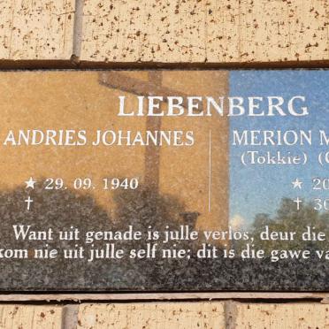 LIEBENBERG Andries Johannes 1940- &amp; Merion Margaret GLASS 1946-2015