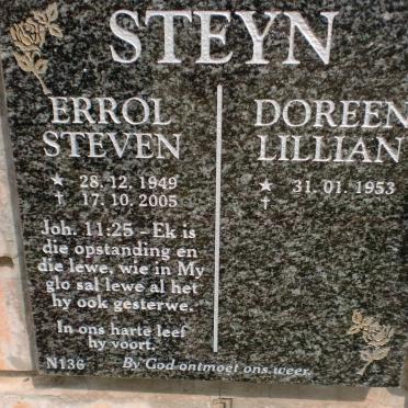 STEYN Errol Steven 1949-2005 &amp; Doreen Lilian 1953-