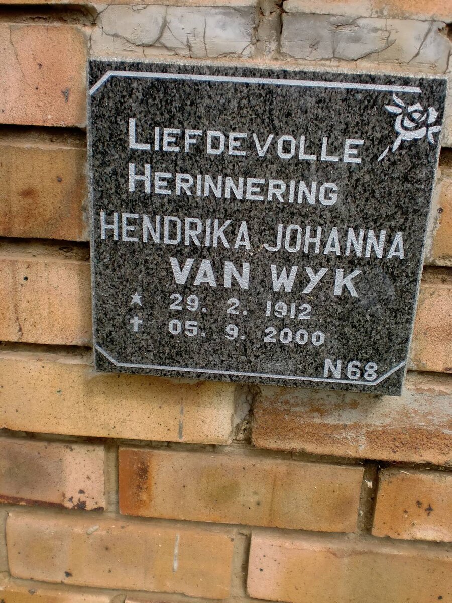 WYK Hendrika Johanna, van 1912-2000