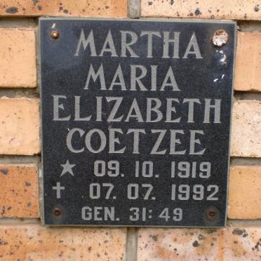 COETZEE Martha Maria Elizabeth 1919-1992