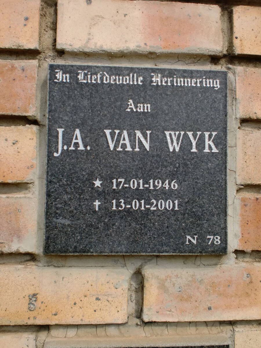 WYK J.A., van 1946-2001