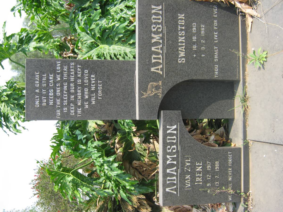 ADAMSON Swainston 1913-1982 &amp; Irene VAN ZYL 1917-1988