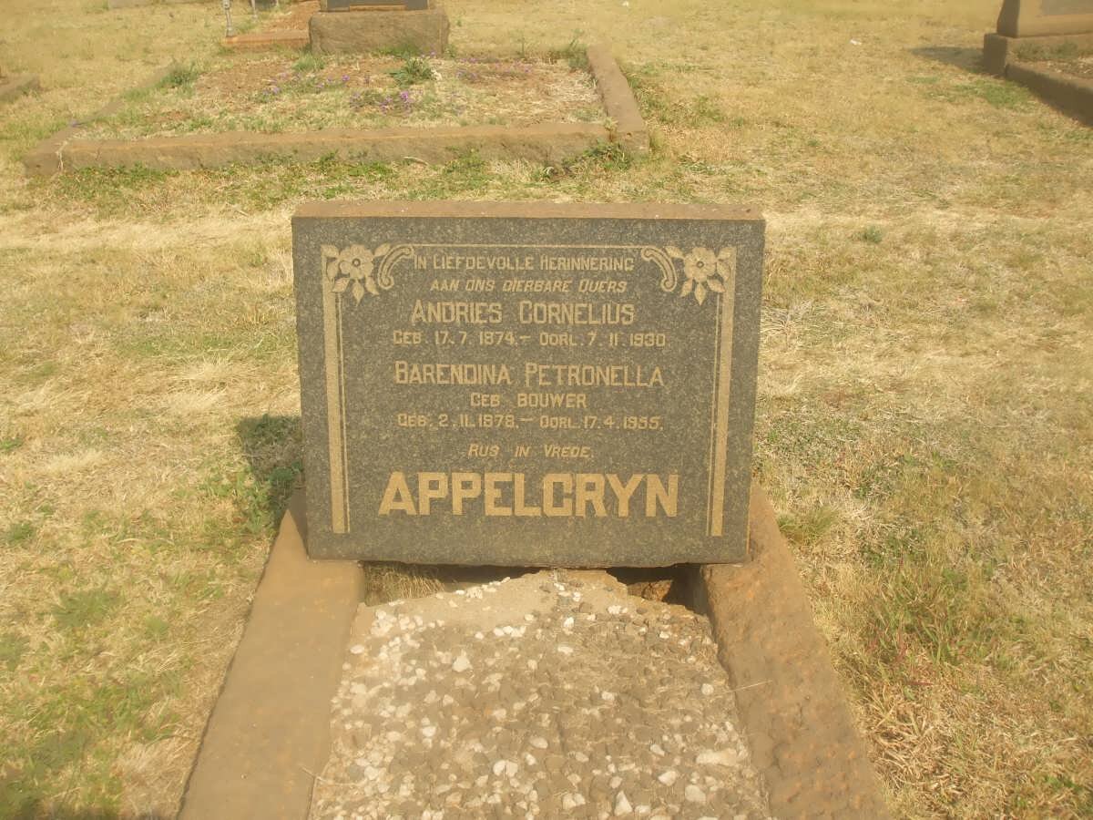 APPELGRYN Andries Cornelius 1874-1930 &amp; Barendina Petronella BOUWER 1878-1955