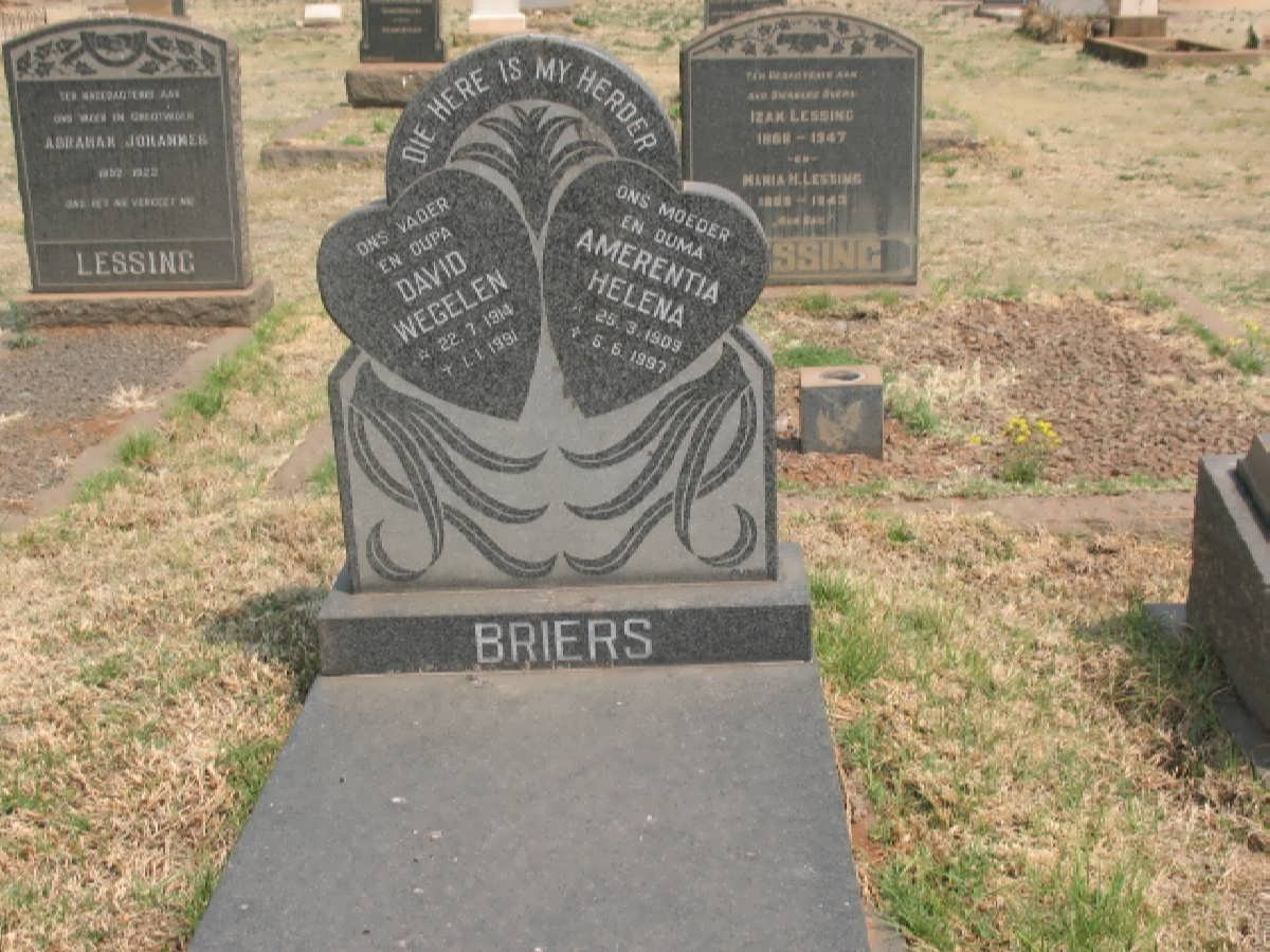 BRIERS David Wegelen 1914-1991 &amp; Amerentia Helena 1909-1997