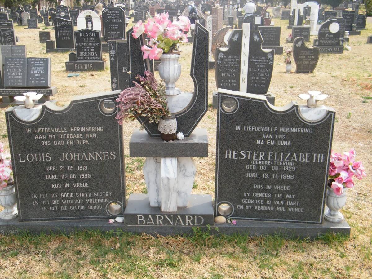 BARNARD Louis Johannes 1919-1995 &amp; Hester Elizabeth THERON 1929-1998