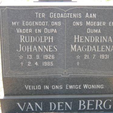 BERG Rudolph Johannes, van den 1926-1985 &amp; Hendrina Magdalena 1931-