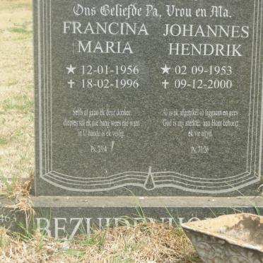 BEZUIDENHOUT Johannes Hendrik 1953-2000 &amp; Francina Maria 1956-1996