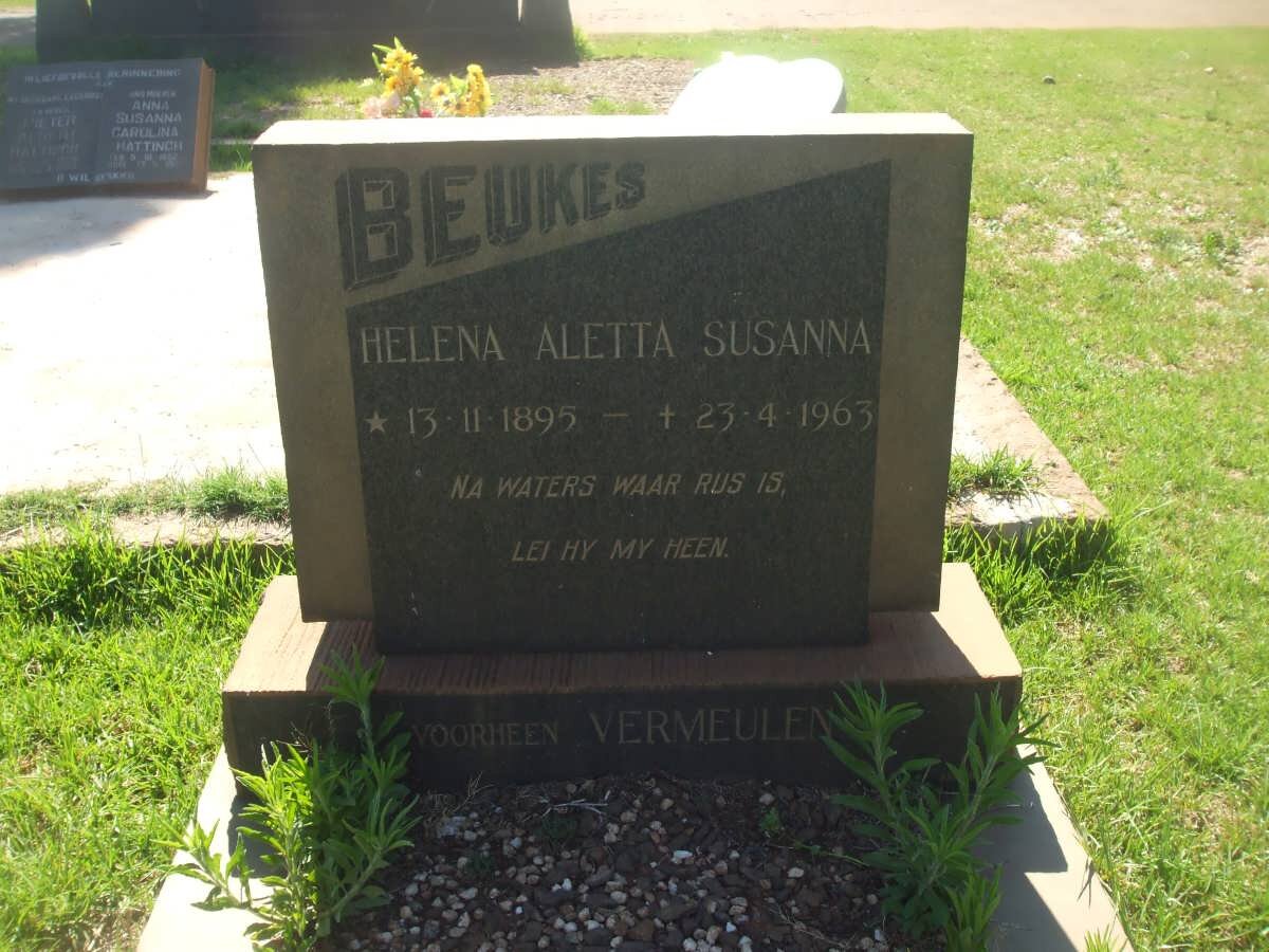 BEUKES Helena Aletta Susanna formerly VERMEULEN 1895-1963