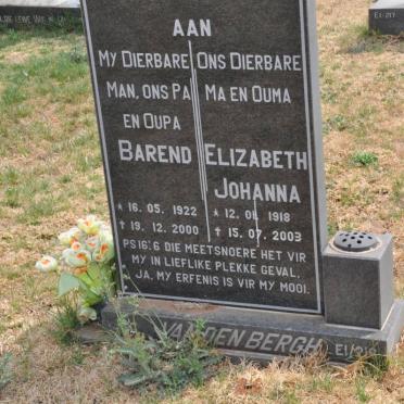 BERGH Barend, van den 1922-2000 &amp; Elizabeth Johanna 1918-2003