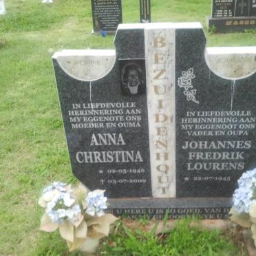 BEZUIDENHOUT Johannes Fredrik Lourens 1945- &amp; Anna Christina 1946-2009