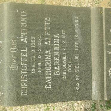 BOTHA Christuffel Antonie 1903-1973 &amp; Cathorina Aletta Barendina OLIVIER 1917-
