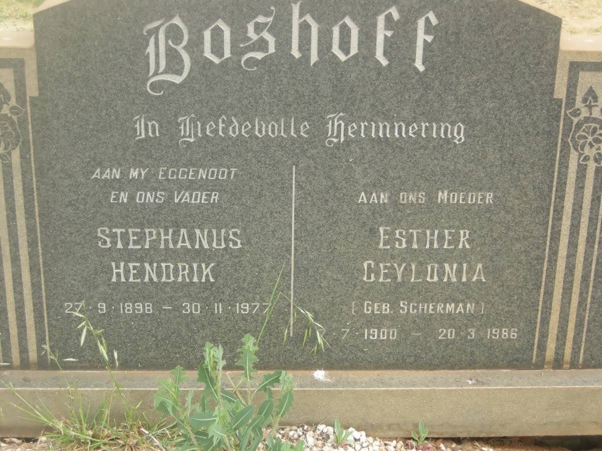 BOSHOFF Stephanus Hendrik 1898-1977 &amp; Esther Ceylonia SHERMAN 1900-1986