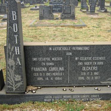 BOTHA Olckers 1910-1977 &amp; Francina Carolina HEROLD 1912-1984