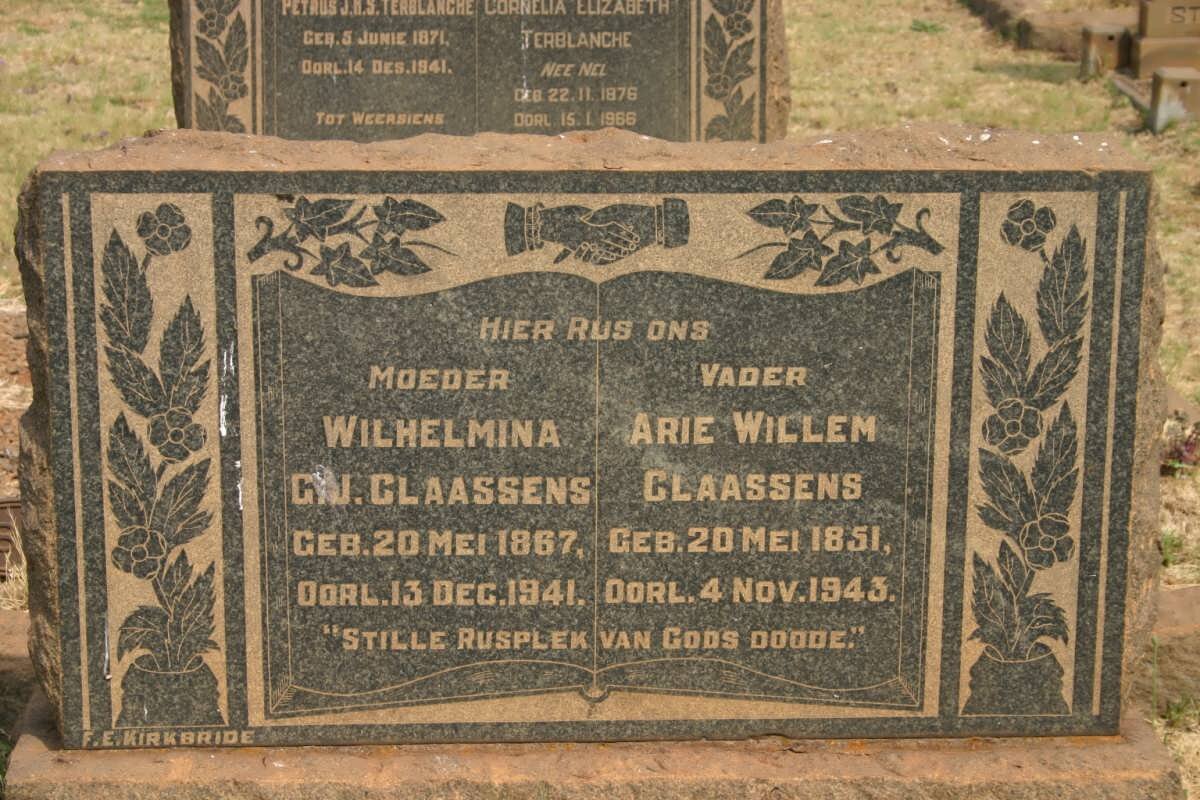 CLAASSENS Arie Willem 1851-1943 &amp; Wilhelmina G.J. 1867-1941