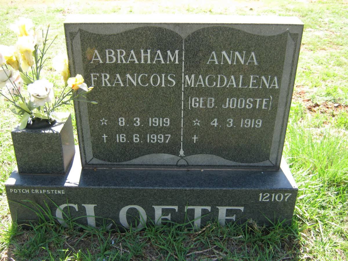 CLOETE Abraham Francois 1919-1997 &amp; Anna Magdalena JOOSTE 1919-